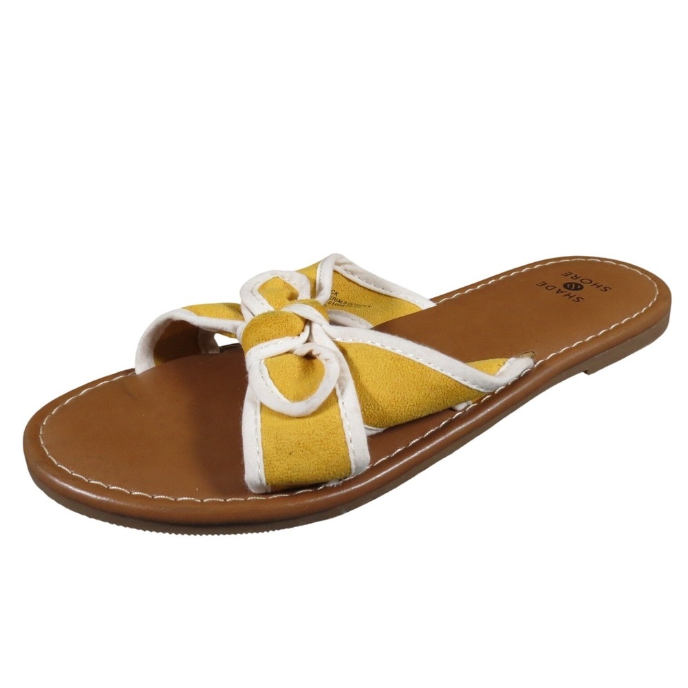 Shade & Shore Lorelei Womens 6 Yellow Textile Bow Slide Sandals Casual Comfort